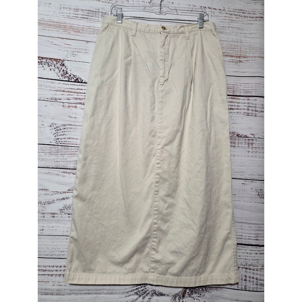 Eddie Bauer Womens Khaki Beige Cotton Twill Maxi Skirt Size 14 Long Casual